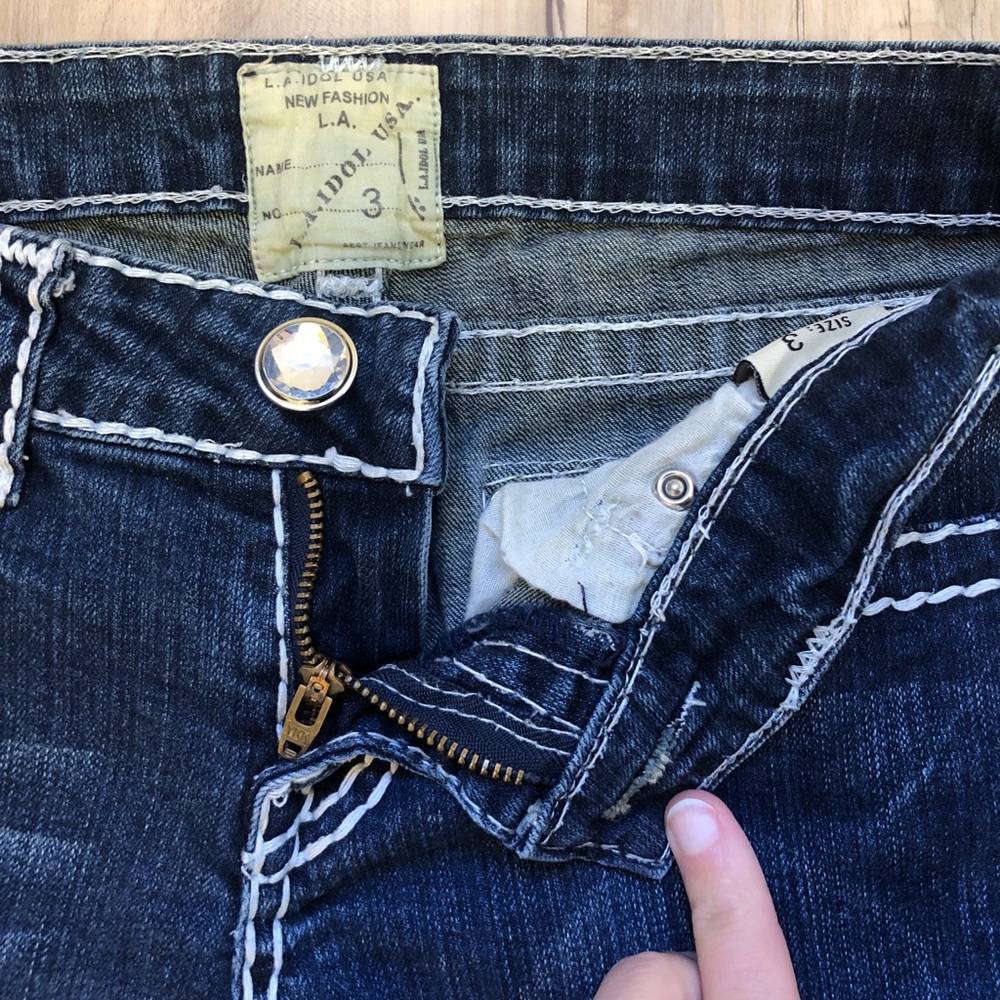 Vintage Y2K LA Idol Jeans 3 Low Rise Bootcut Rhinestone McBling Dark Wash 27 28" - Picture 10 of 16